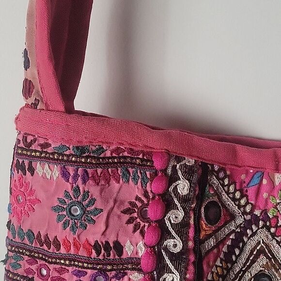 Anthropologie Tolani PatchWork Embroider Beaded Sequin Boho Batik Indian Bag Art - Picture 9 of 15